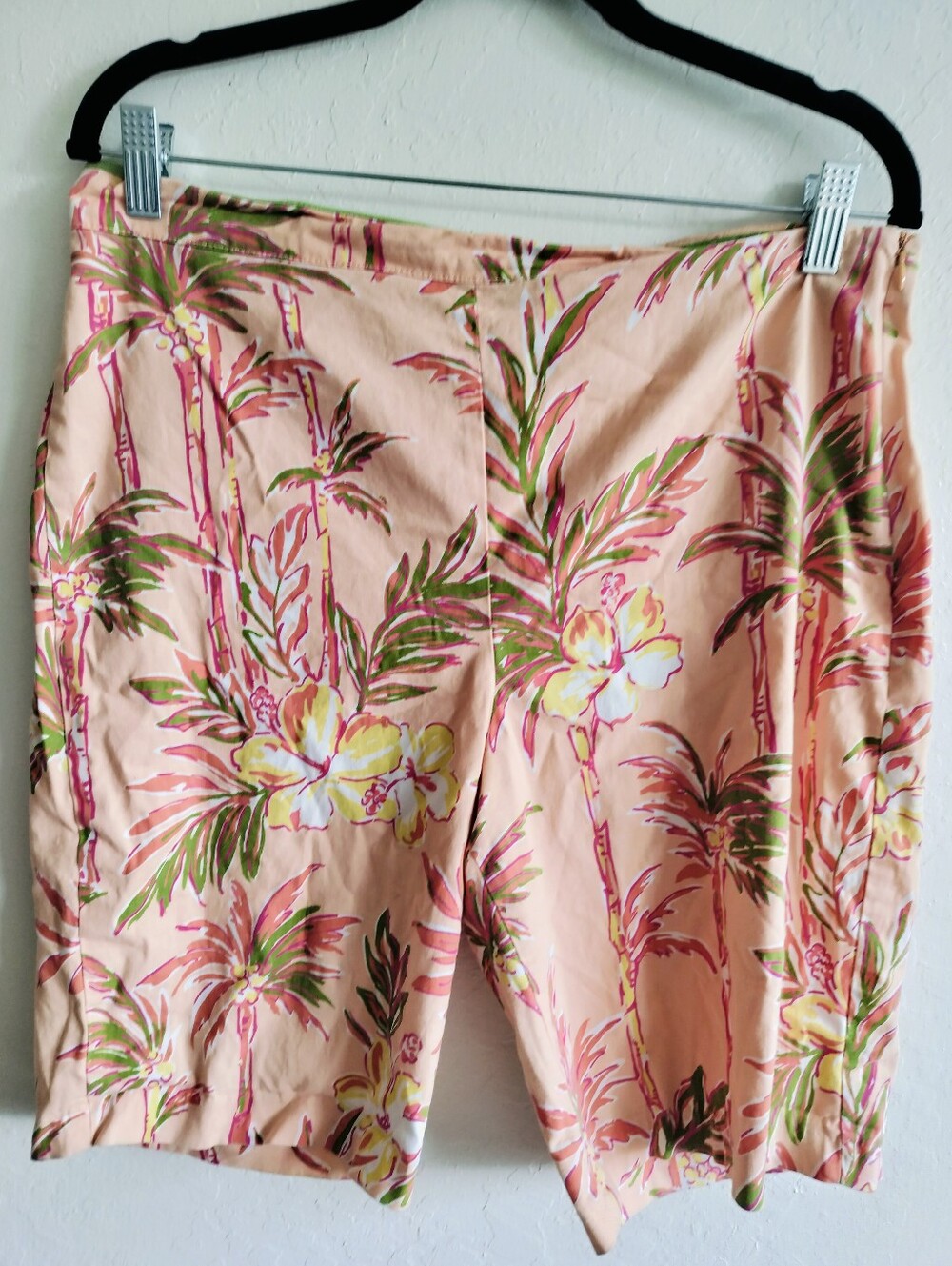 Vintage Pappagallo Tropical Palm Tree & Hibiscus Bermuda Shorts Size 12